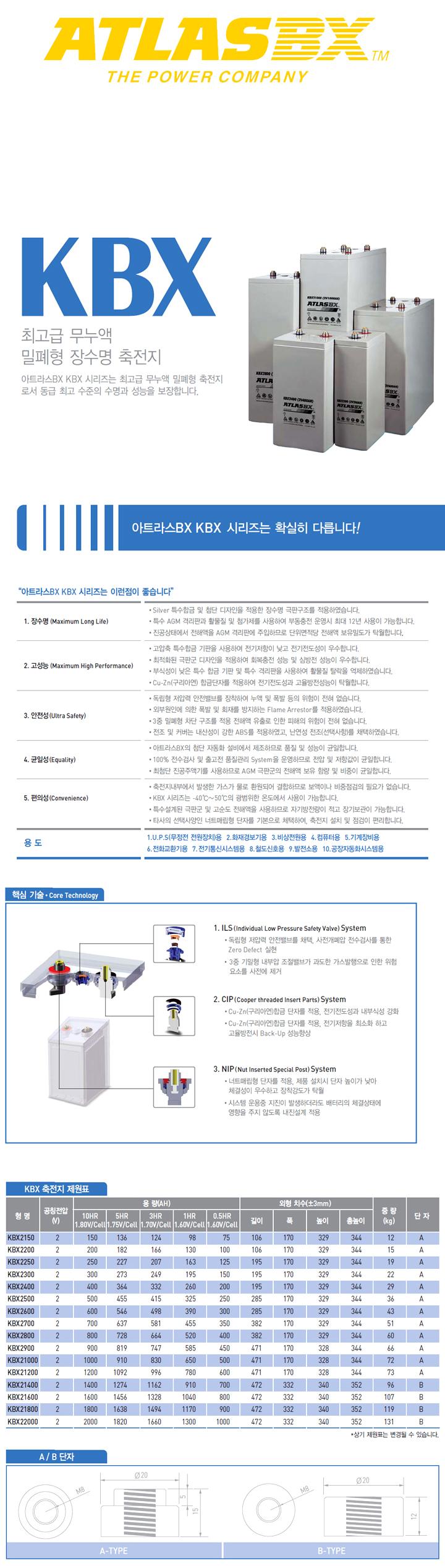 KBX2500 2V-500AH MSBS500-2 아트라스 ATLASBX 산업용배터리 상세 이미지 2