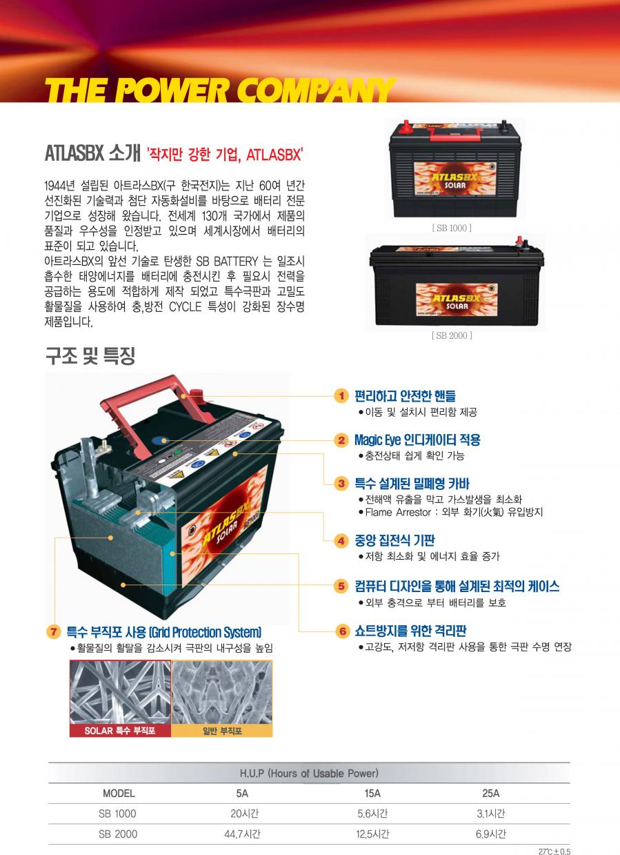 SB1000 12V 100AH 아트라스 ATLASBX 태양광 배터리 상세 이미지 2